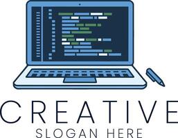 Modern Laptop Coding Design Digital Art Illustration pen web code blue dark data vector