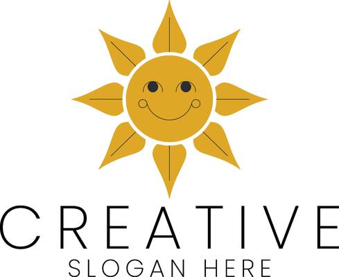 Smiling Sun Design Happy Golden Rays Creative joy art icon warm cute light clean