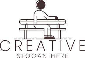 Simple Person Sitting on Park Bench Minimalist Design art man icon line rest calm vector