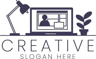 Modern Laptop Workspace Design Creative Minimalist Office Setup desk lamp home icon vector