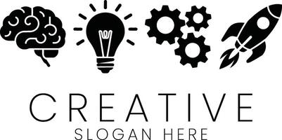 Innovative Creative Process Startup Idea Launch Brain Gears Rocket goal risk icon power vector
