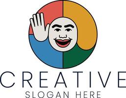 Happy Colorful Creative Design Concept Illustration art red face hand wave icon flat vector