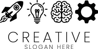 Creative Process Innovation Startup Rocket Idea Brain Gear work team icon power speed vector