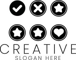 Modern Black White Icons Check Mark Star Heart Design ui ux set web app love style vector