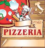 Pizzeria background menu with Italian chef vector