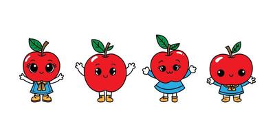Cartoon apple characters illustration vector
