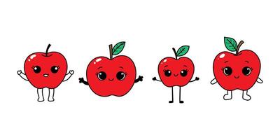 A set of four red apples with eyes and faces vector
