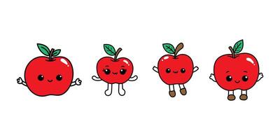 A set of four red apples with faces and eyes vector