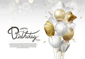 A birthday card featuring a string of star-shaped and round golden and white balloons vector