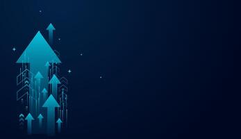 The dynamic upward arrows in collection on a dark background, representing progress in illustration. Set of growth technology arrows on dark blue background vector