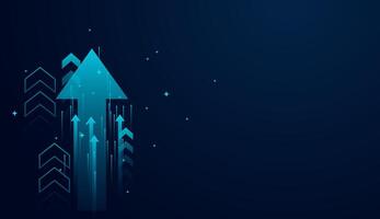 Set of up arrows in dark blue color, the growth technology arrows on dark blue background. dynamic upward arrows on a dark background, representing progress vector