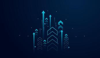 A cluster of glowing blue arrows points upward, symbolizing financial growth, success, and a positive trend in performance. , illustration on gradient blue vector