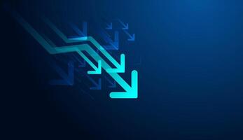 Bold blue arrow leading down trend, a representing business fall down, technological progress, and falling down arrows of momentum, illustration vector