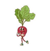 Groovy radish vegetable character with funny face vector