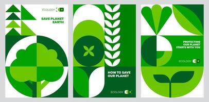 Ecology environment posters with geometric pattern vector