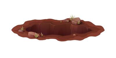Hole in ground, burrow pit with deep dirty hollow vector