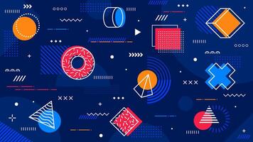 Bright geometric Memphis shapes seamless pattern vector