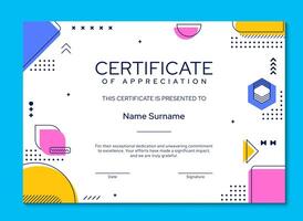 Certificate template with Memphis geometric shapes vector
