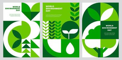World environment day posters geometric pattern vector