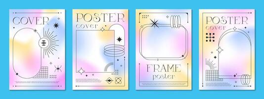 Y2K color gradient background posters with frames vector