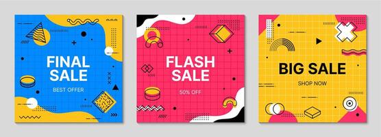 Sale Memphis banner with abstract geometric shapes vector
