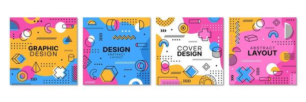 Square covers, Memphis pattern geometric shapes vector