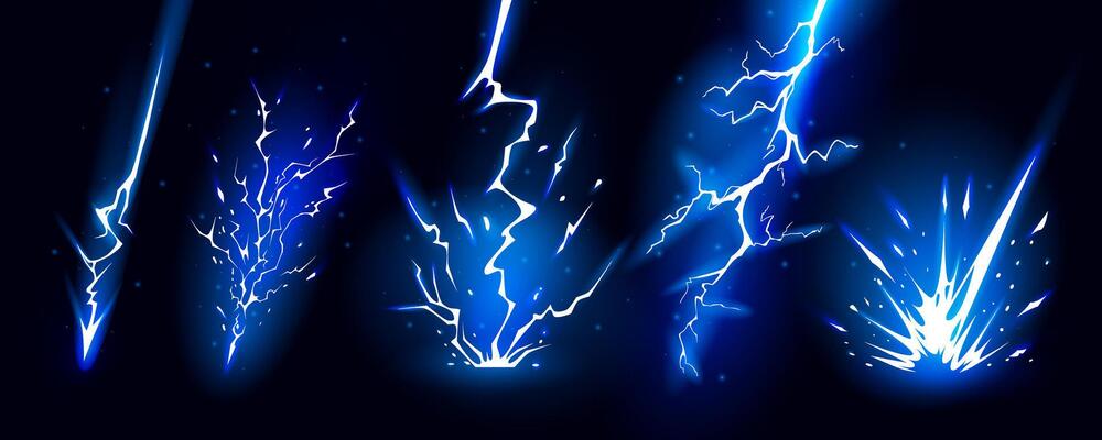 Lightning strike bolt silhouettes sequence illustration concept.