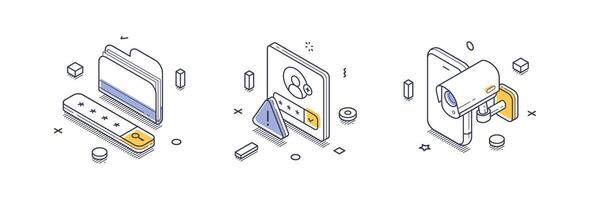 Collection of isometric line icons representing personal data conceptual design vector