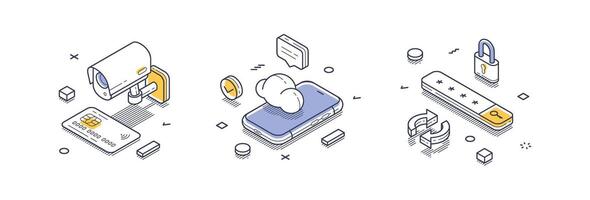 Internet security concepts featuring modern isometric line icons in format vector