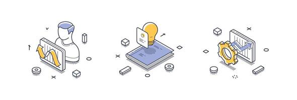 Isometric line icons showcasing business solutions for modern enterprises and innovation vector