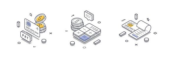 Explore isometric line icons for online payments in modern design and infographics vector