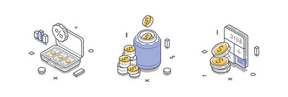 Explore modern isometric line icons for business investment concept in design vector