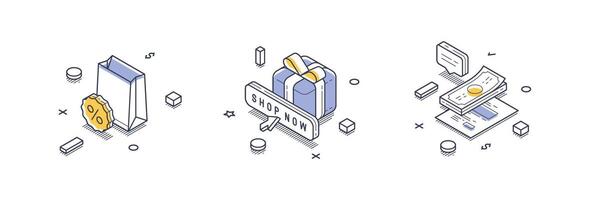 Exploring online marketplace through isometric line icons and modern design elements vector