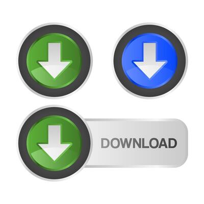 Blue Green Shiny Download Button. Download Icon Set. Download with Down Arrow.