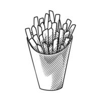 Minimalist French Fries and Paper Packaging Design in Engraving Style vector