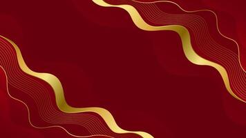 Red wave background with luxury gold lines vector