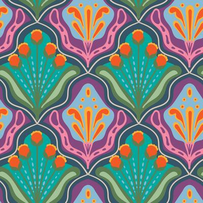 Retro Seventies floral organic seamless pattern. Flower shape groovy style indie texture