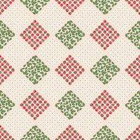 Raspberry berries flowers, checkered seamless pattern. geometric rhombuses berries texture vector