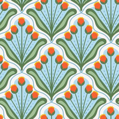 Retro abstract floral organic seamless pattern. Flower shape groovy style indie texture