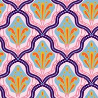 Retro Seventies abstract floral seamless pattern. Flower shape groovy style indie texture vector