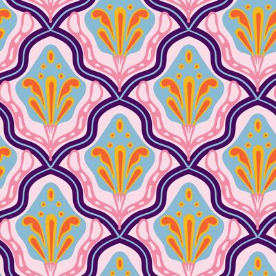 Retro Seventies abstract floral seamless pattern. Flower shape groovy style indie texture