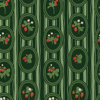strawberry flower in lace frame preppy flirty seamless pattern on striped background vector