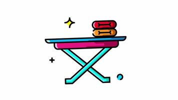 Animated Laundry awaits neatly folded clothes rest on an ironing board. video