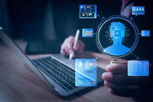 AI generat business communication and the development of chatbot digital technology, Artificial intelligence open for chat customers, concept of command prompt information, smart robot conversation photo