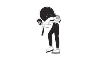 Professional black man carrying giant light bulb on back outline 2D character doodle animation. Businessman struggling with lightbulb animated person isolated on white. Linear drawing 4K video