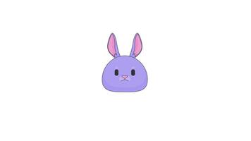 Purple lofi bunny head with swaying motion and wiggling ears 2D character animation. Cute toy. Lo-fi rabbit kawaii mascot animated animal cartoon 4K isolated on white transparent video