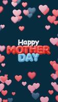 Happy mother day soft red blue typography and heart, vertical 3d animation video