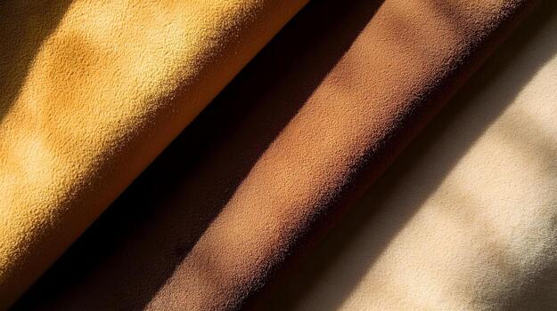 The image displays a stack of three different colored fabrics, with the tan fabric on top, followed by the brown fabric, and finally the white fabric photo