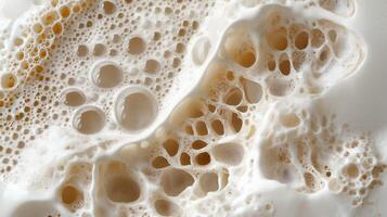 White foam with many bubbles. The bubbles are in different sizes and shapes photo