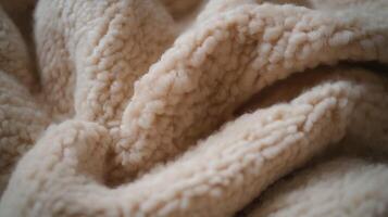 Fuzzy white blanket with a pattern. The blanket is made of wool photo
